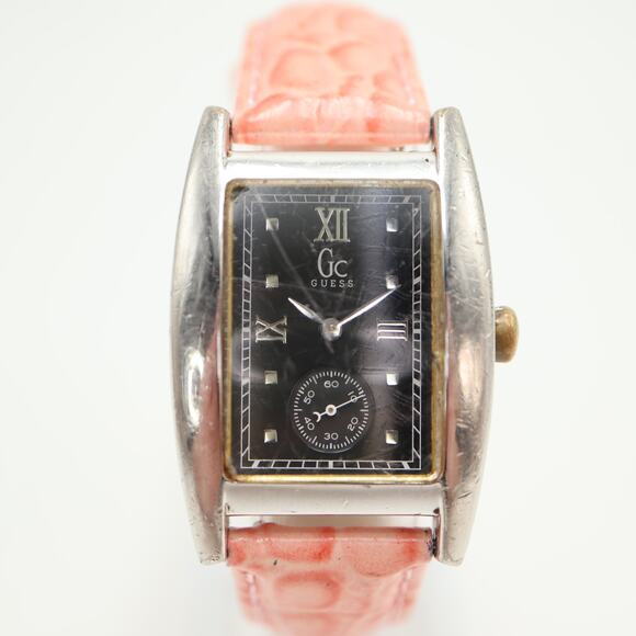 Guess GC Collection Womens 28mm Black Tank Watch Pink Leather w New Battery - Picture 2 of 16